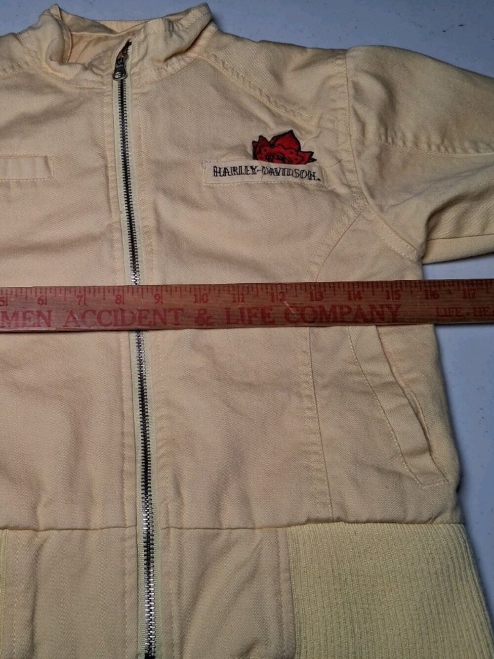 Harley Davidson Motorcycles Jacket Girls 5 Yellow Twill Tattoo Eagle Bird Rose - Picture 10 of 16